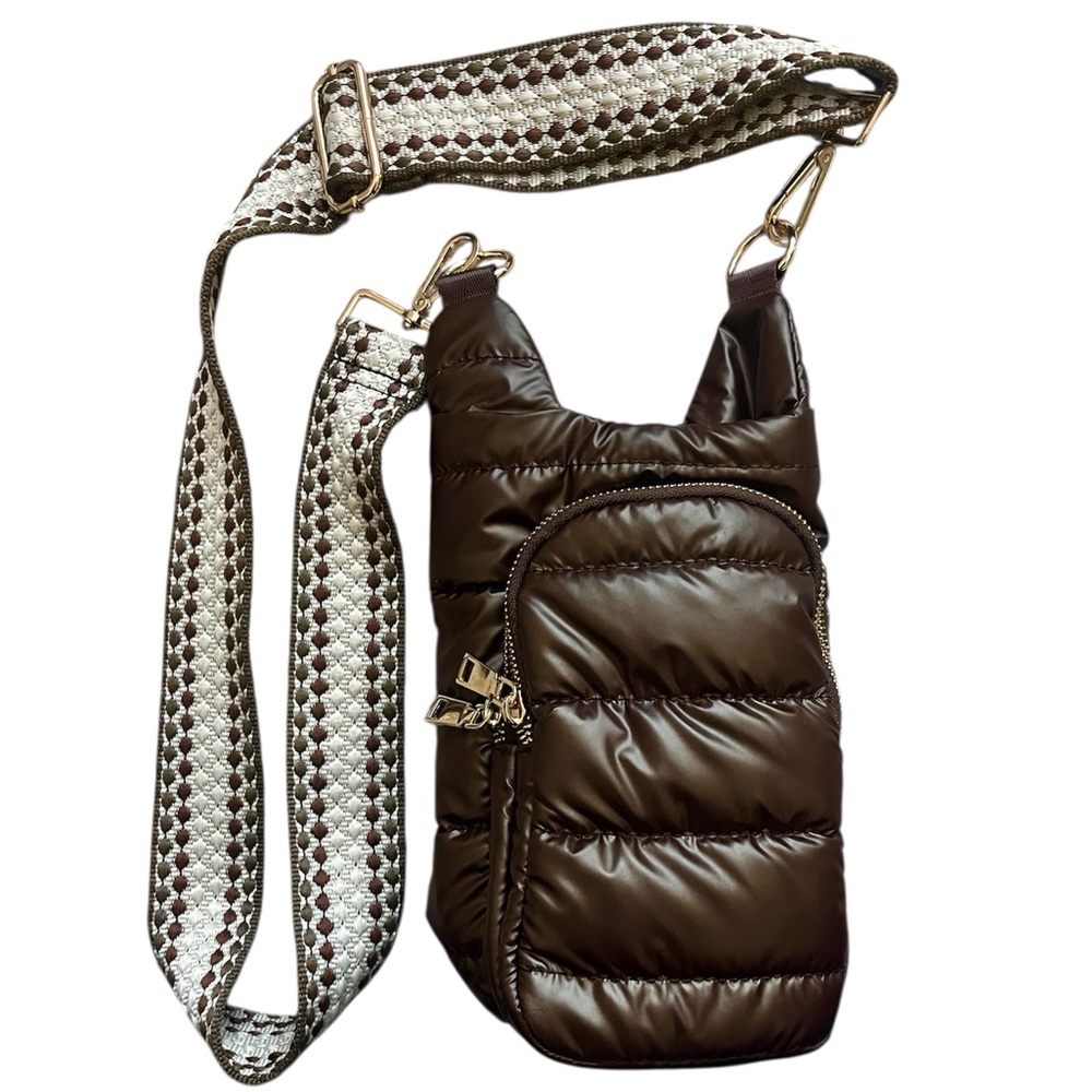 Wanderfull Shiny Hydrobag with Patterned Strap - Chocolate Brown